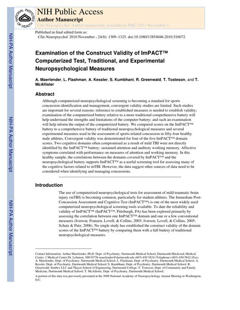 validity of impact concussion test|Examination of the construct validity of ImPACT™ computerized .